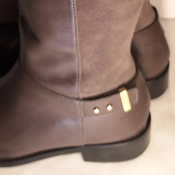 Cole Haan Adler Grey Riding Boot Leather/Suede With Gold Accent Buckle 6 1/2 - Picture 12 of 13